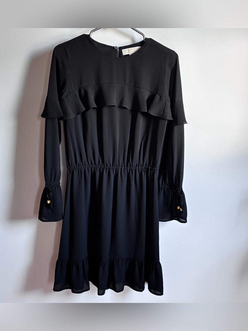 MICHAEL Michael Kors Black Ruffle-Trim Long Sleeve Dress
